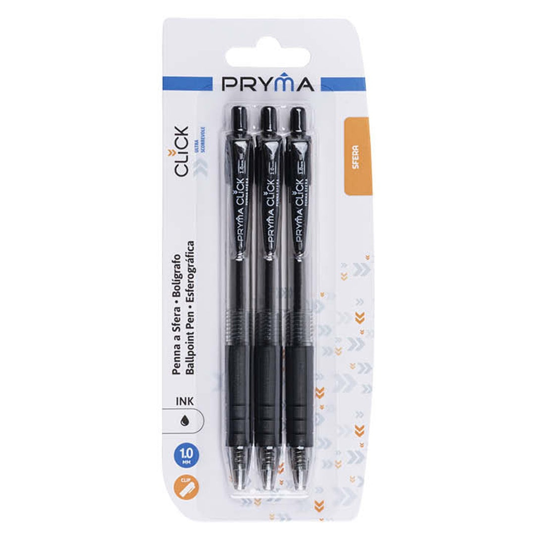 Penna a Sfera a Scatto Click Punta 0,7 mm 3 pz– Scrittura Fluida e Precisione (Nero)