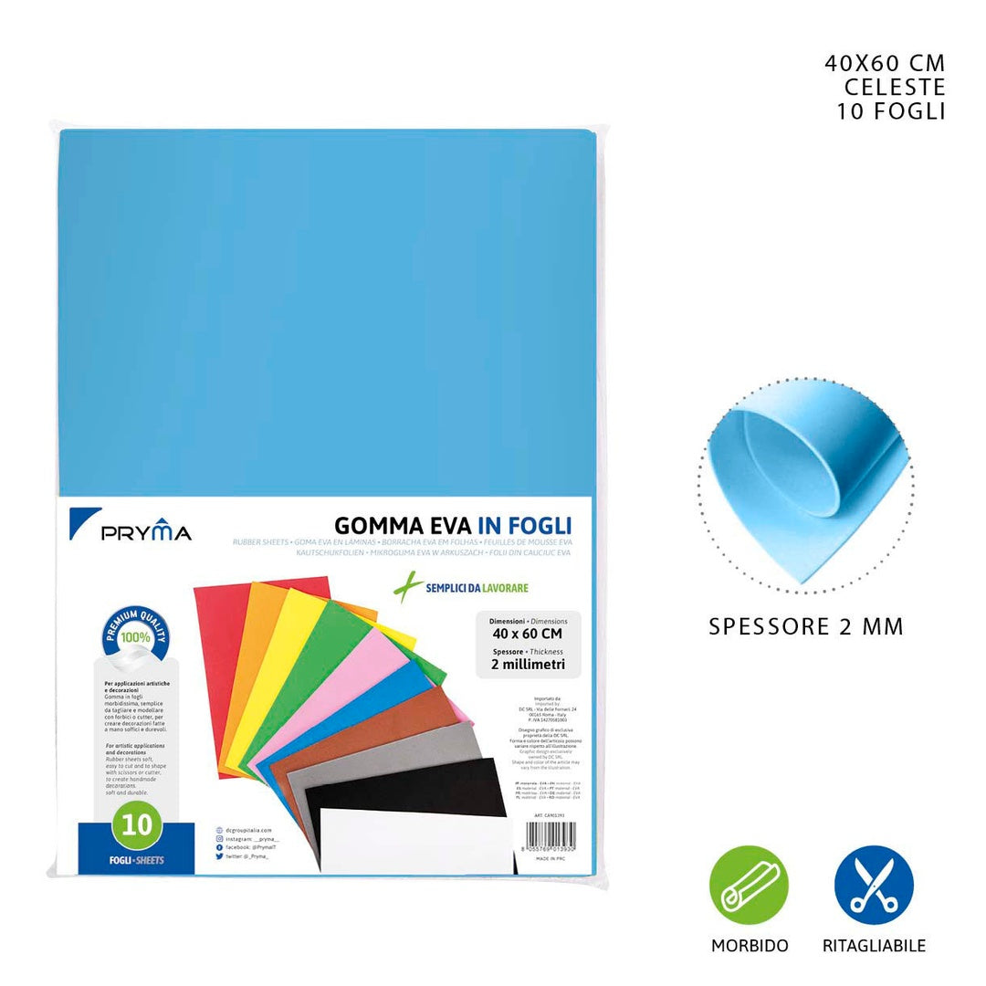 Foglio Gomma Eva 2Mm Celeste