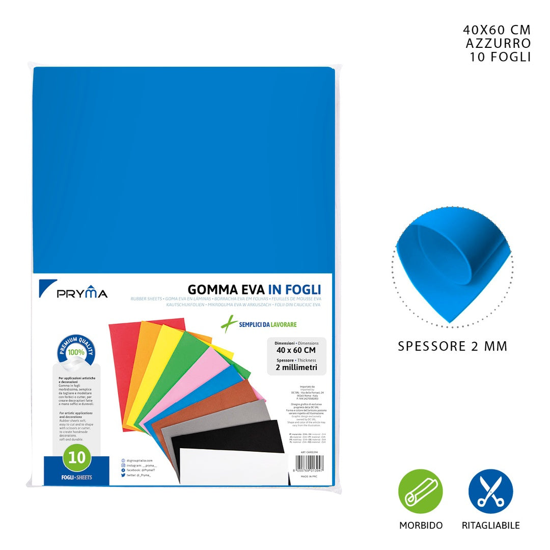 Foglio Gomma Eva 2Mm Azzurro