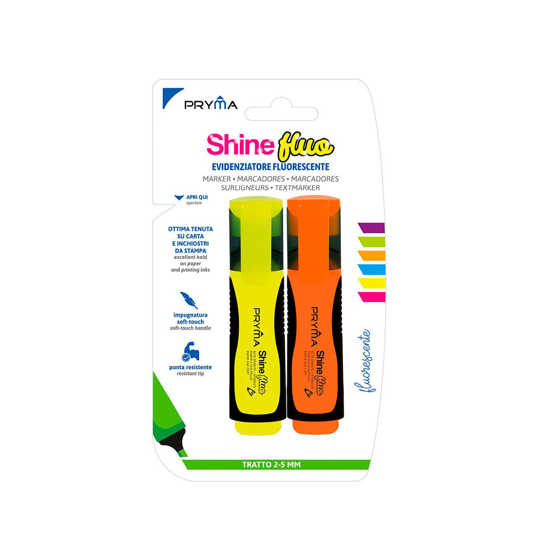 Evidenziatore Shine Punta Scalpello 2/5Mm 2 pz Fluo