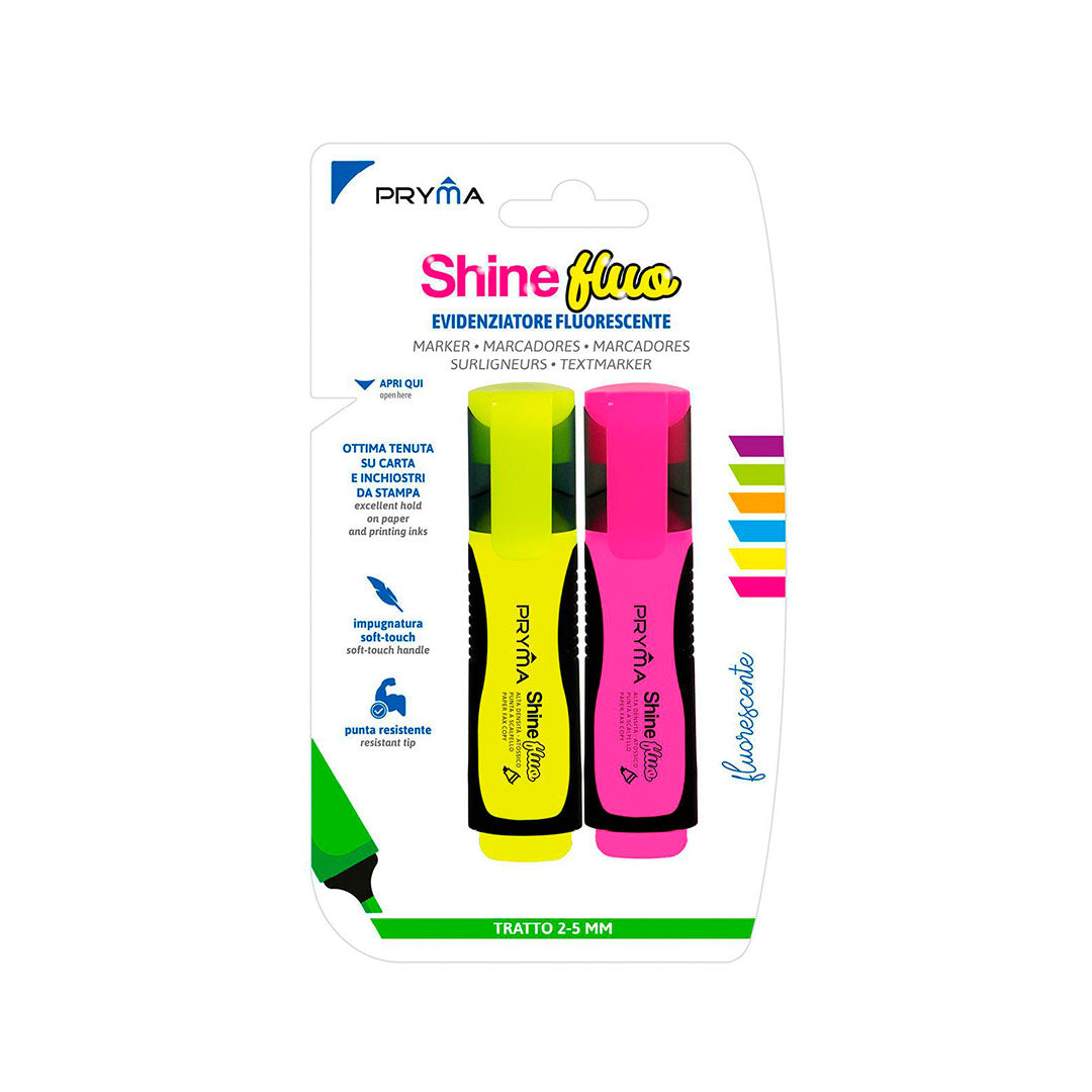 Evidenziatore Shine Punta Scalpello 2/5Mm 2 pz Fluo