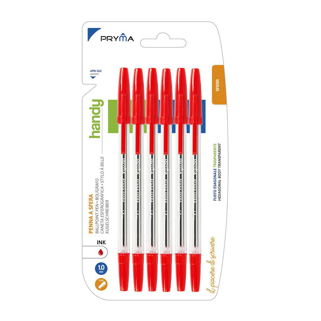 Penna a Sfera Handy con Fusto Trasparente, Punta da 1 mm – Rosso