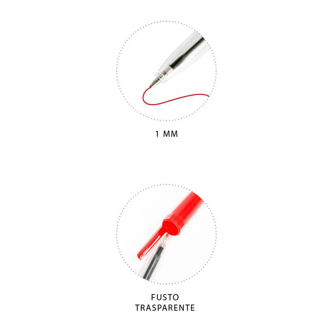 Penna a Sfera Handy con Fusto Trasparente, Punta da 1 mm – Rosso