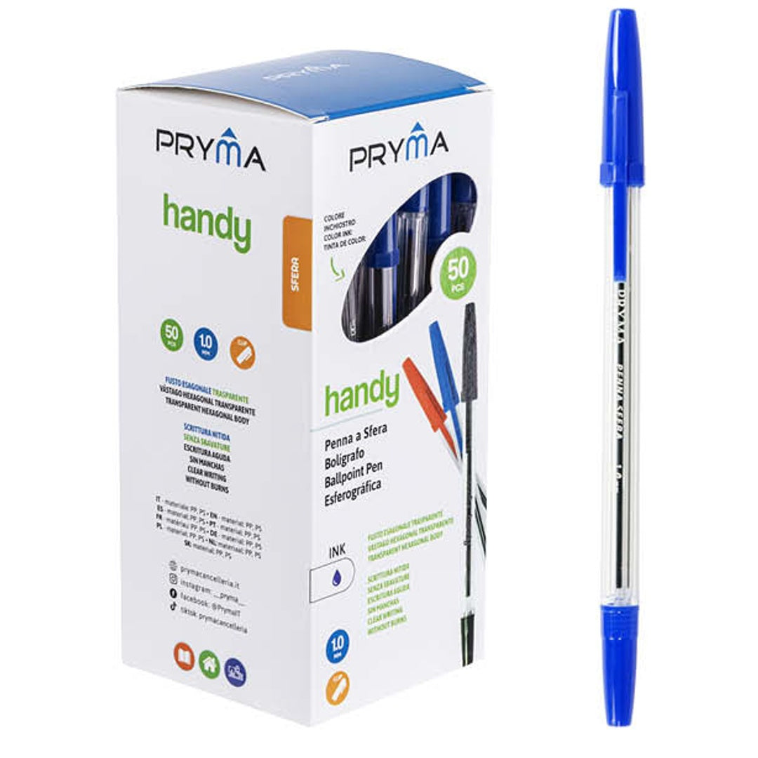 Handy Penna Sfera Punta Media 1 mm Confezione da 50 Penne Color Blu