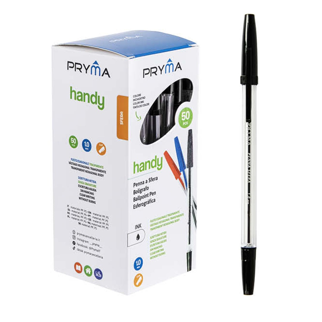 Handy Penna Sfera Punta Media 1 mm Confezione da 50 Penne Color Nero