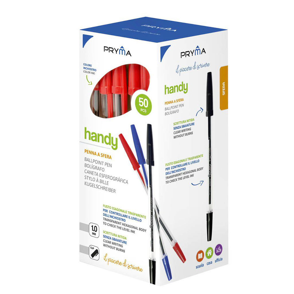 Handy Penna Sfera Punta Media 1 mm Confezione Da 50 Penne Color Rosso
