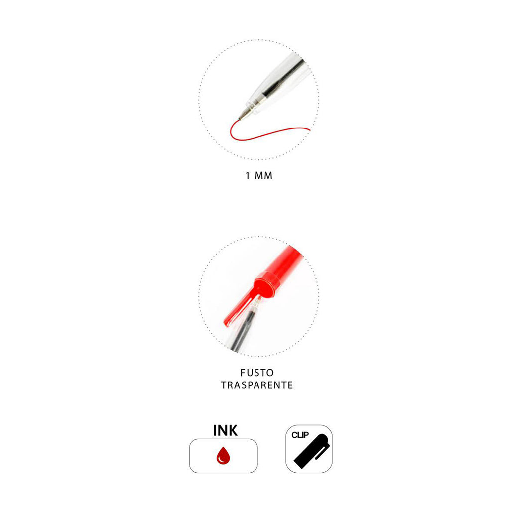 Handy Penna Sfera Punta Media 1 mm Confezione Da 50 Penne Color Rosso