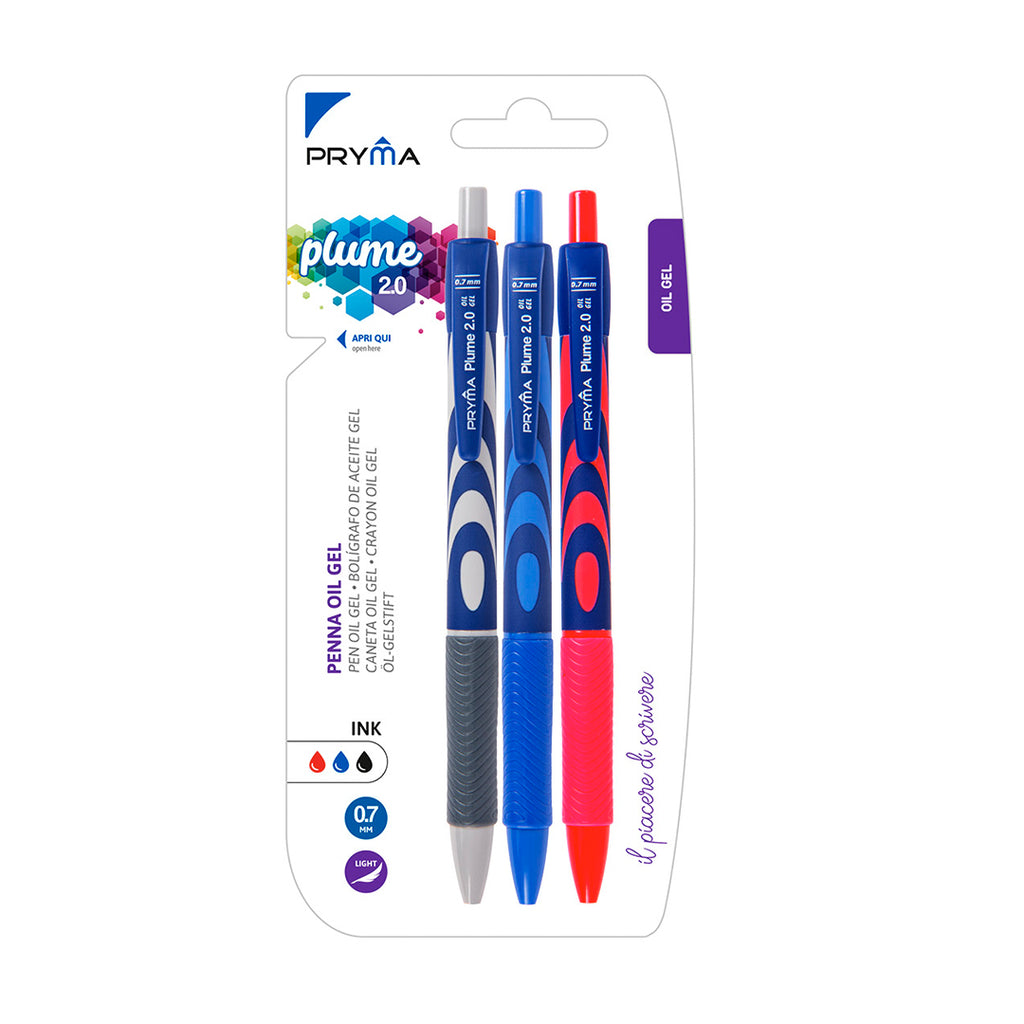 Penna Oil Gel Plume 2.0 0.7Mm 3 pz Colori Misti