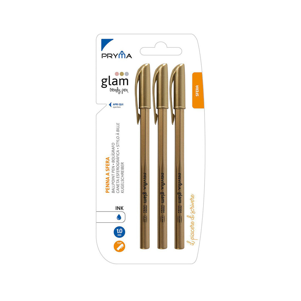 Penna Sfera Glam Oro 3 pz Blu