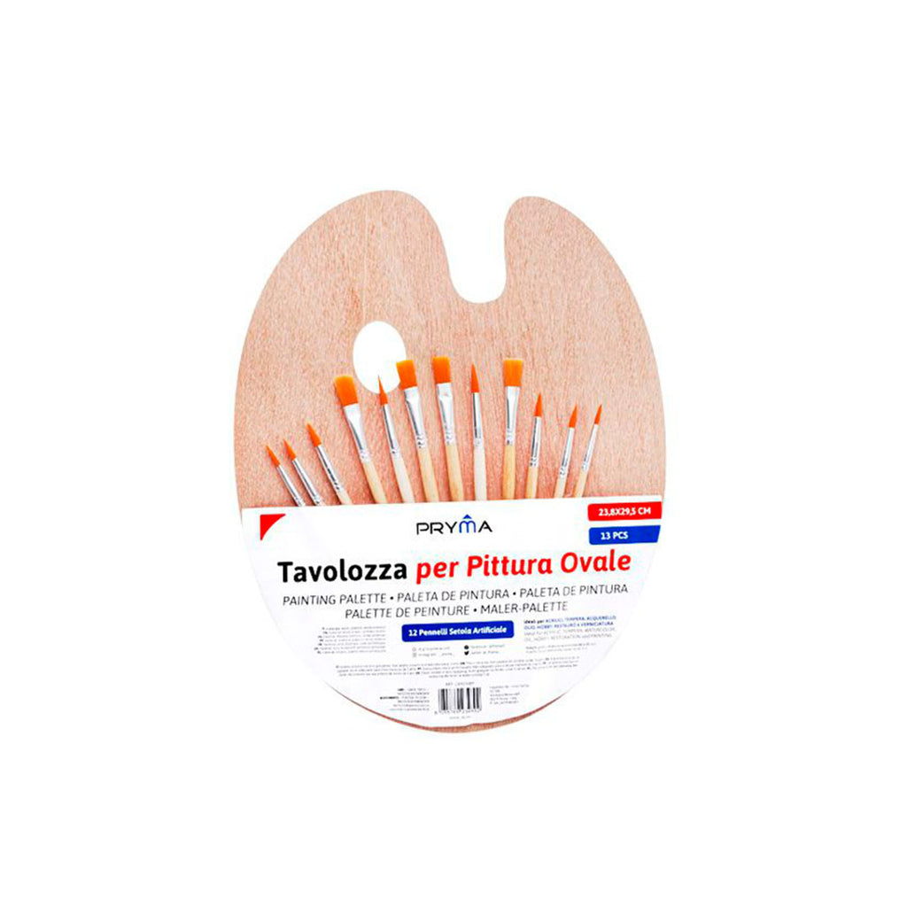 Tavolozza Legno+Pennello Nylon13 pz