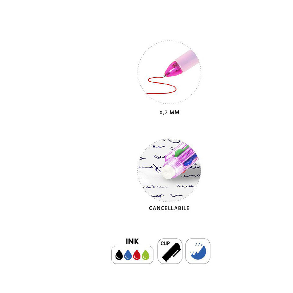 Penna Gel Cancellabile Reset Multicolore 4 Colori Diversi In 1 0.7 mm