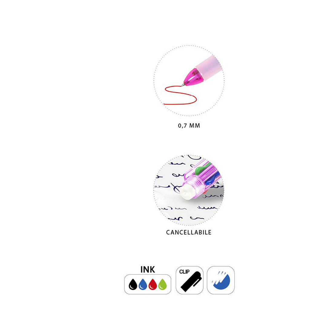 Penna Gel Cancellabile Reset Multicolore 4 Colori Diversi In 1 0.7 mm