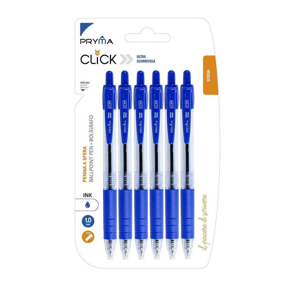 Penna a Sfera a Scatto Click Punta 1 mm 6 pz