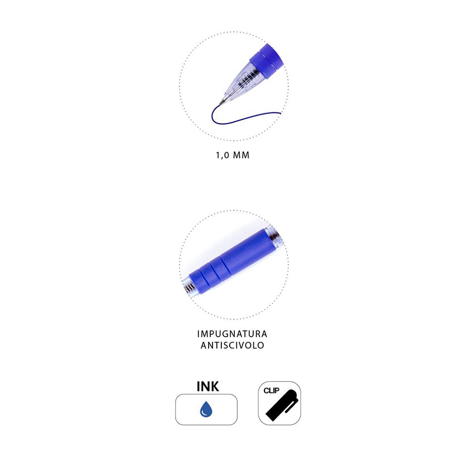 Penna a Sfera a Scatto Click Punta 1 mm 6 pz