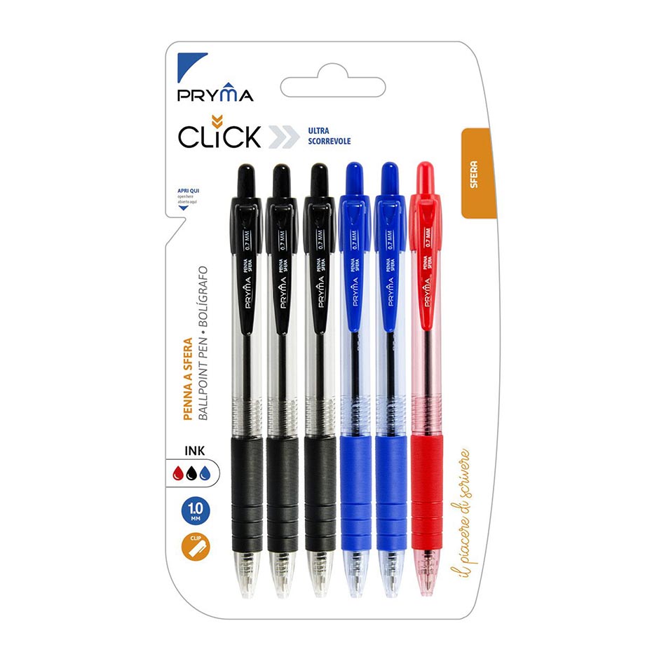 Penna Sfera Scatto Click 1Mm 6 pz Colori Assortiti