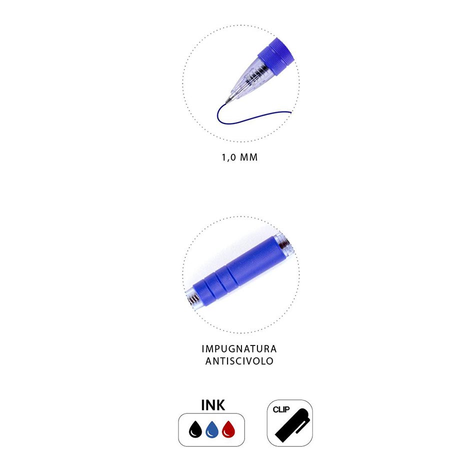 Penna Sfera Scatto Click 1Mm 6 pz Colori Assortiti