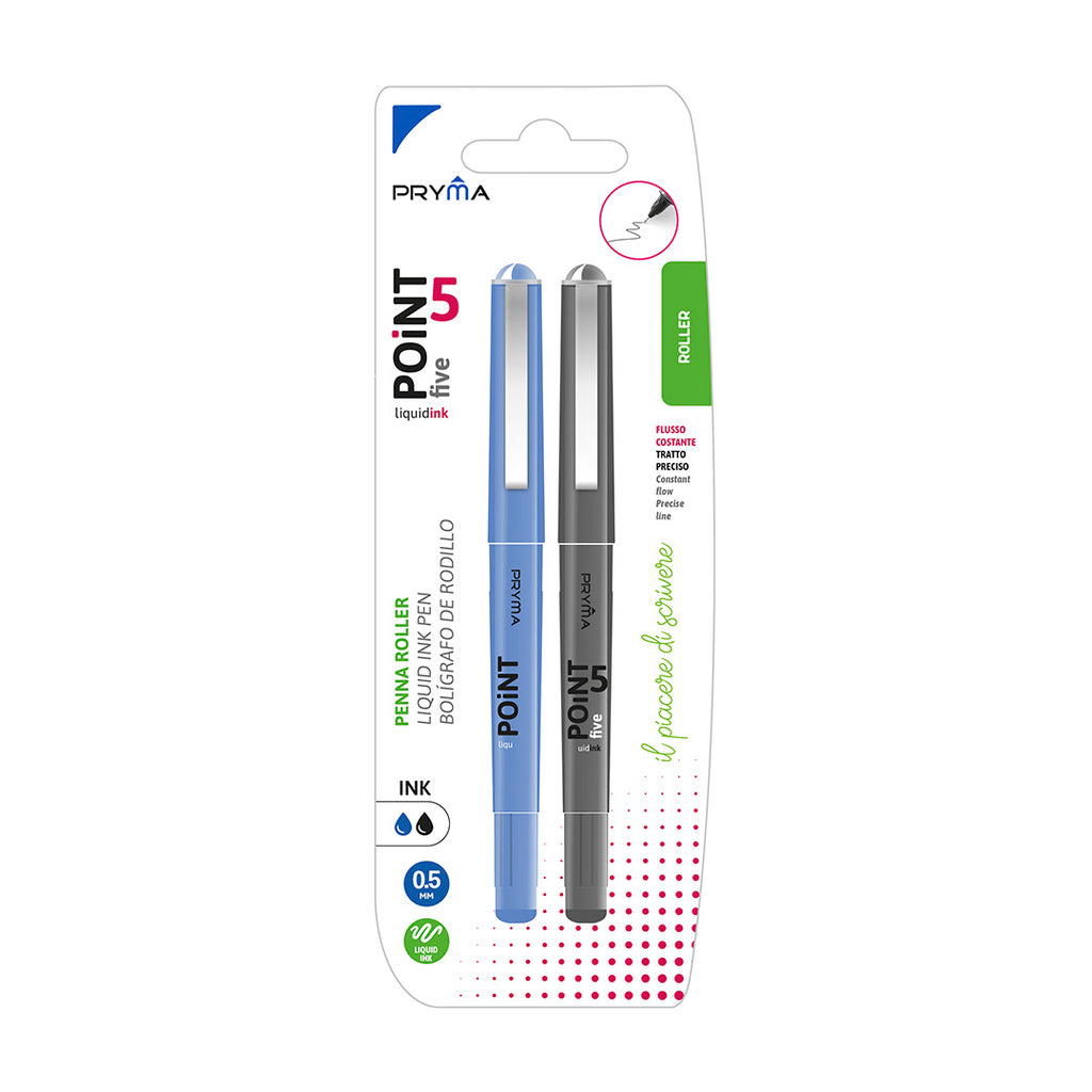 Penna Roller Point 5 0.5Mm 2 pz Nero-Blu