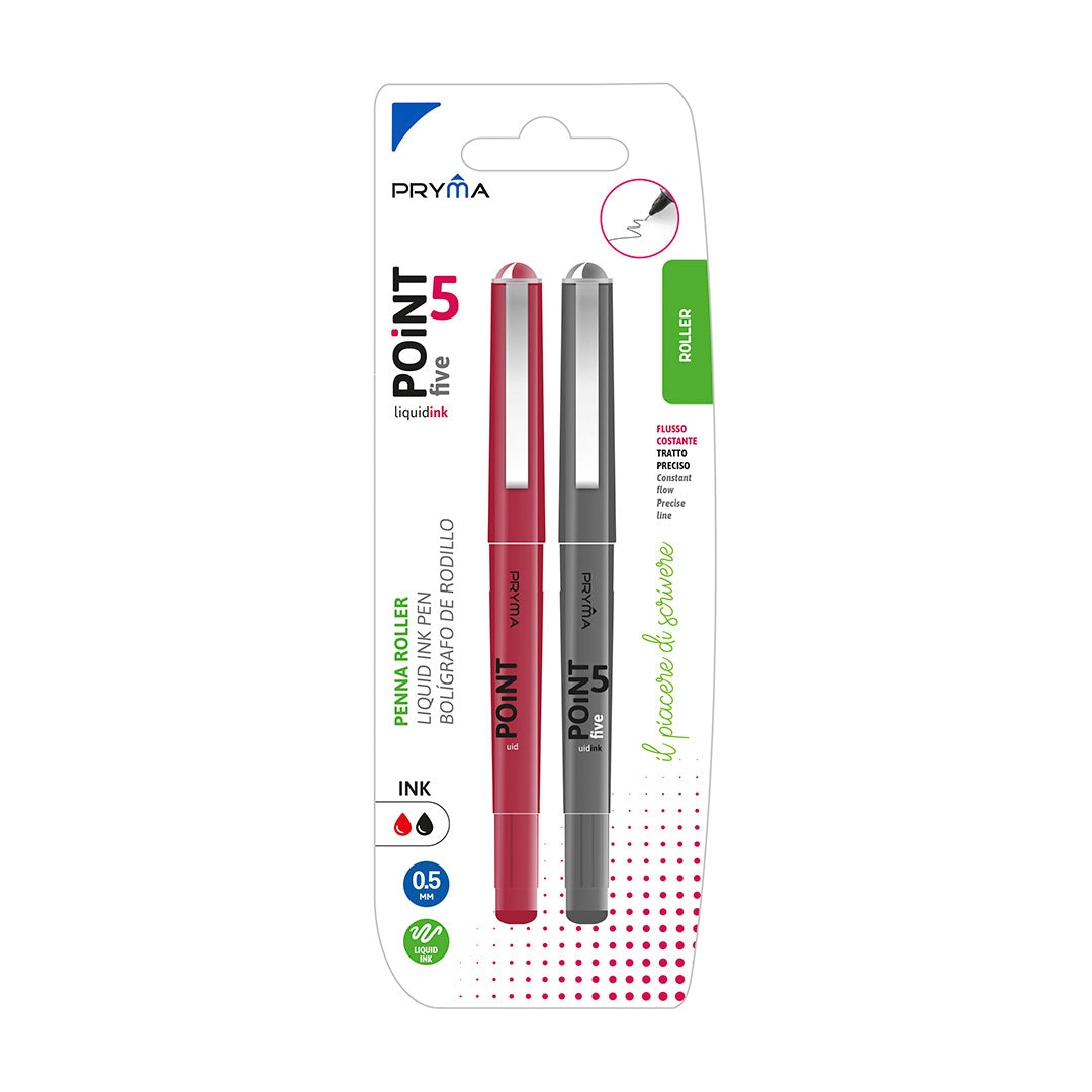 Penna Roller Point 5 0.5Mm 2 pz Nero-Rosso