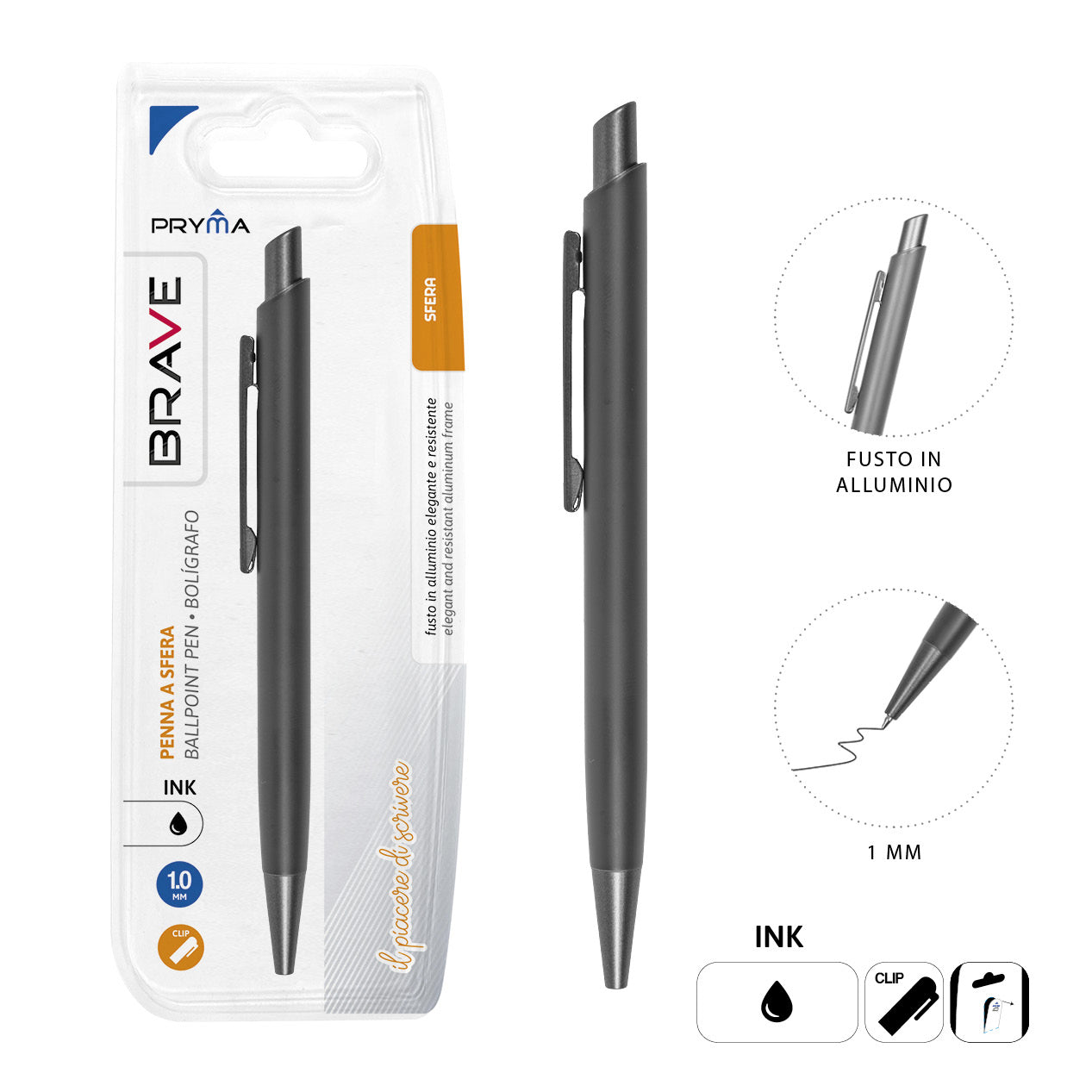 Penna Sfera Scatto Brave 1Mm F/Allum.Nero