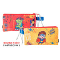 Astuccio Slim, Double Face, Doppia Zip, Portapenne Slim per Scuola Elementare e Infanzia, 2 Zip, Bimbo Eroe e Dinosauro