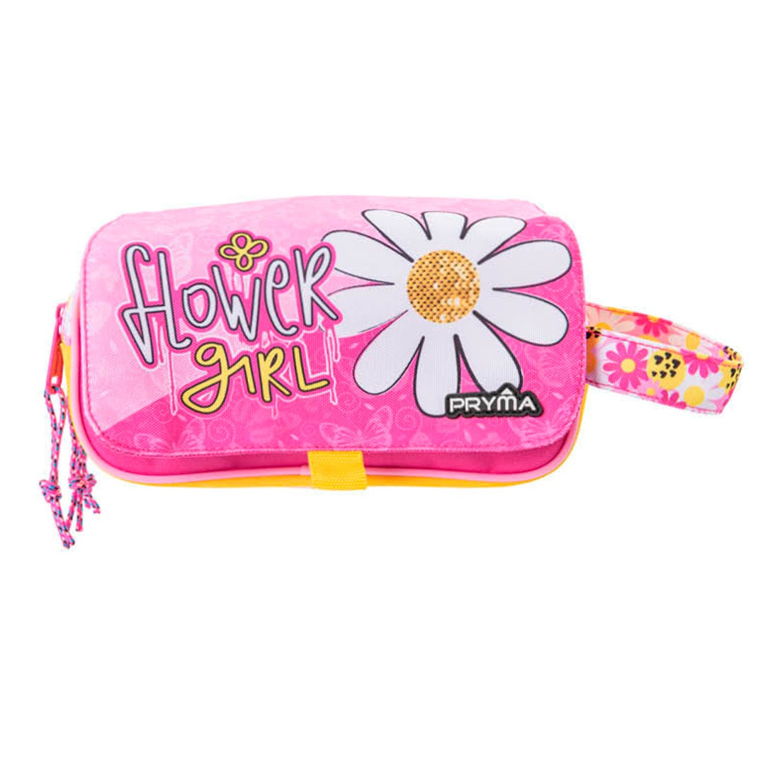 Astuccio Capiente 3 Scomparti, per Scuola Elementare e Media, 3 Zip, Coperchio con Velcro con Etichetta Scrivibile (Margherita Bimba)
