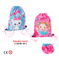 Zaino Sacco Double Face, Scuola Dell'Infanzia e Asilo, Sacca Portatutto, (Gatto e Ballerina)