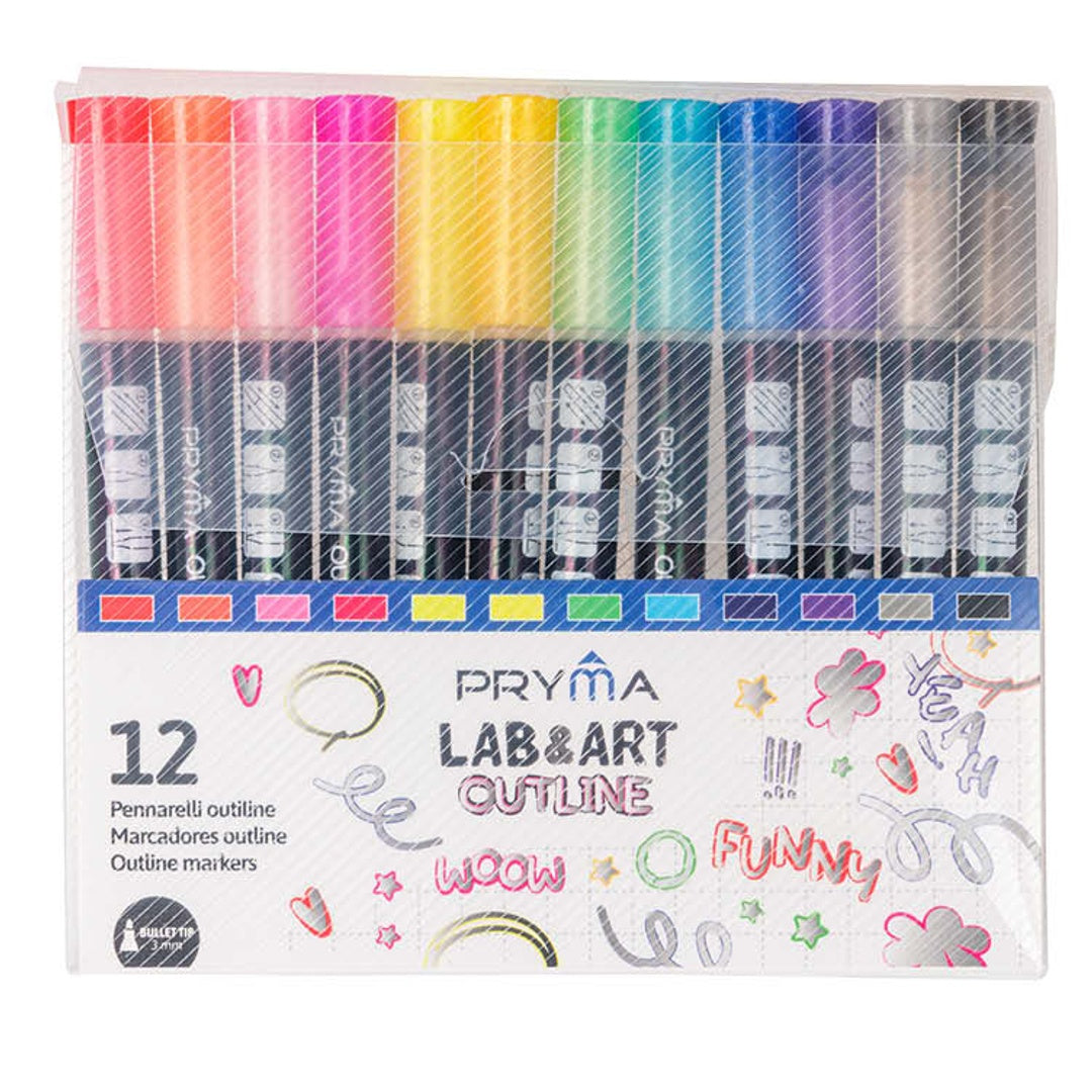 Marcatore Outline Lettering Set 12 Penne Punta Fine 3 mm