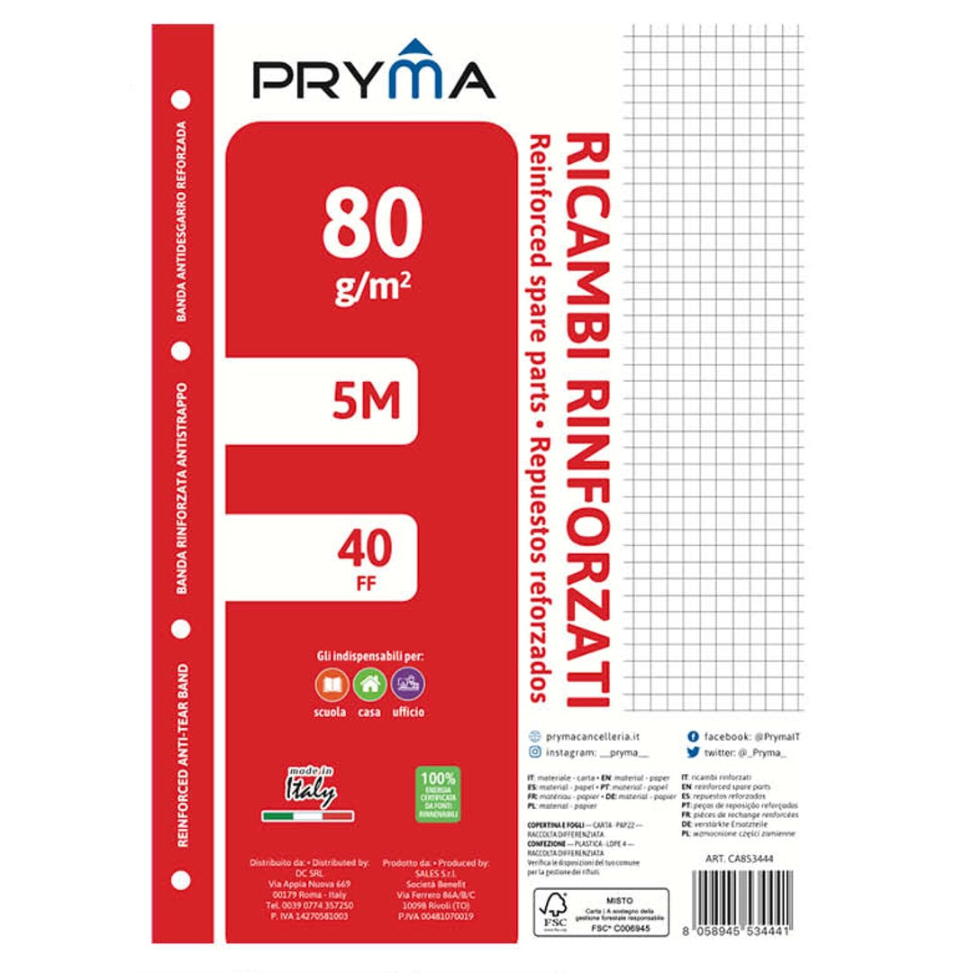 Ricambi Rinforzati FSC A4 – quadretti 5m