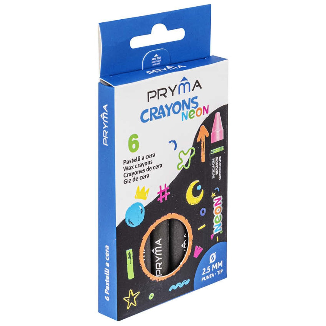 Pastelli Crayons Neon, Pastelli a Cera Lavabili con Punta Normale per Bambini, Morbidi e Scorrevoli, Colori Assortiti, Facili da Temperare, 6 Pezzi