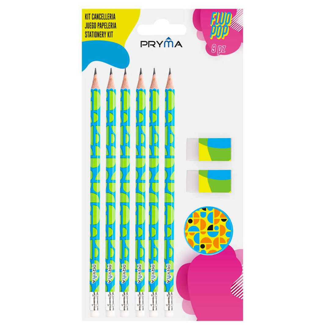 Kit Cancelleria 9 Pezzi Linea FluoPop