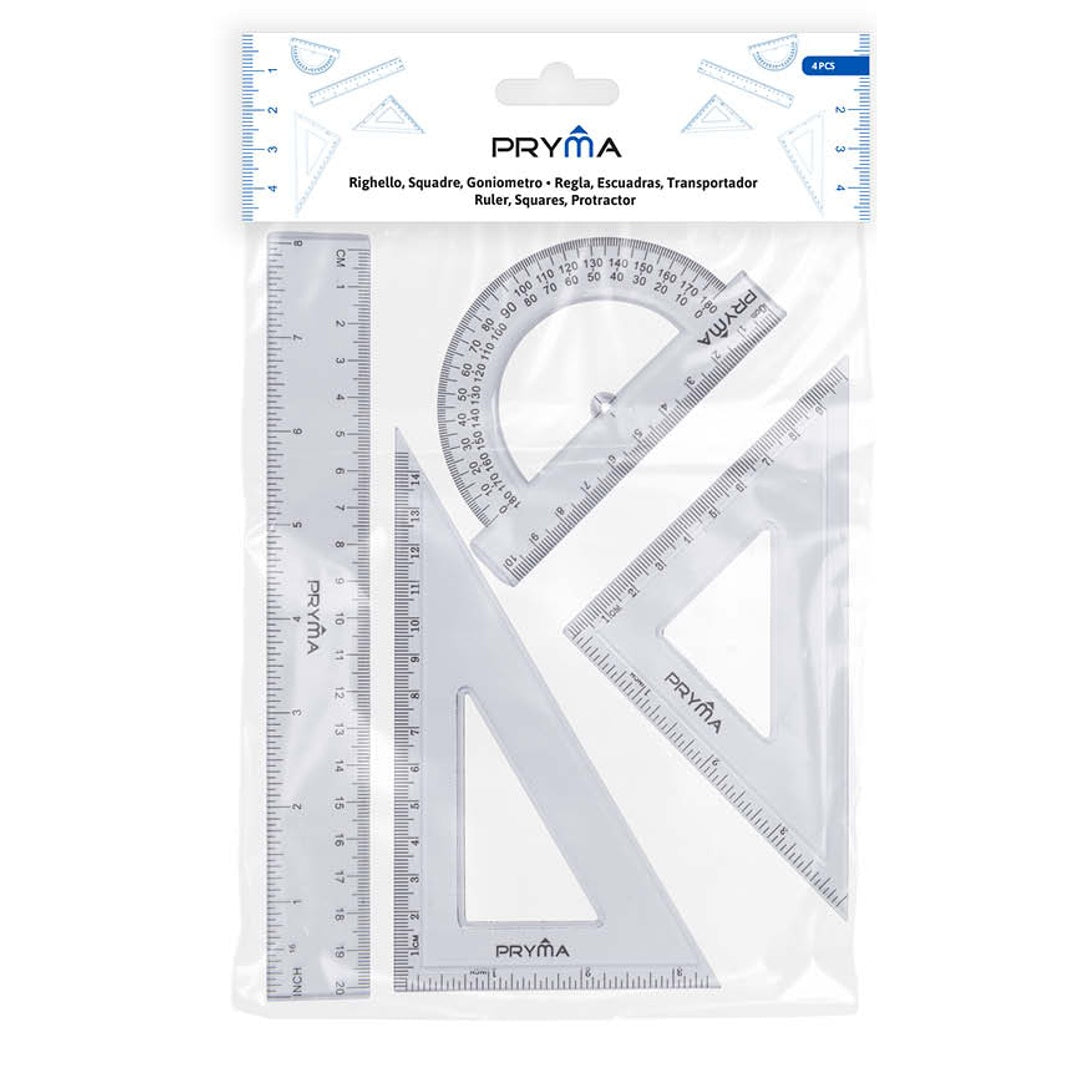 Set Geometrico Righello 20 cm + Squadra 45°/60° + Goniometro 180°