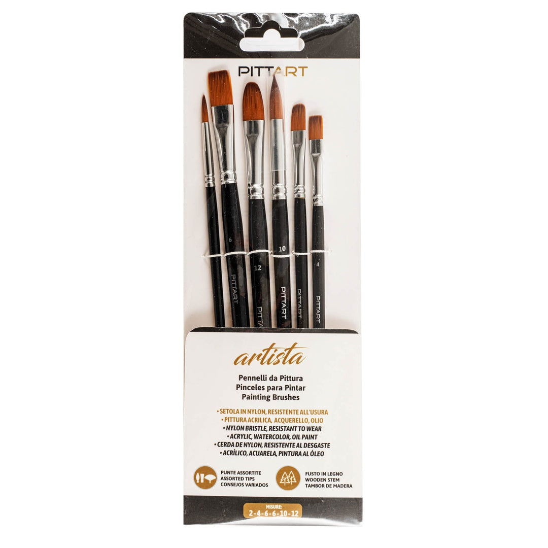 Artista Set Pennelli Pittura 6 Pezzi Punte Assortite Misure 2-4-6-6-10-12