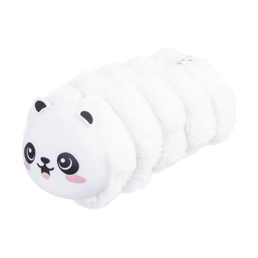 PRYMA Astuccio Peluche Kawaii – Design a Bruco Soffice, 25x8cm Bianco – Portapenne Creativo e Morbido per Scuola, Cancel
