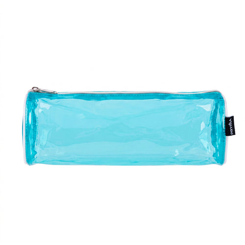 PRYMA Astuccio in PVC Trasparente, 21x8cm Blu – Portapenne Impermeabile e Resistente con Cerniera, Organizer Minimalista