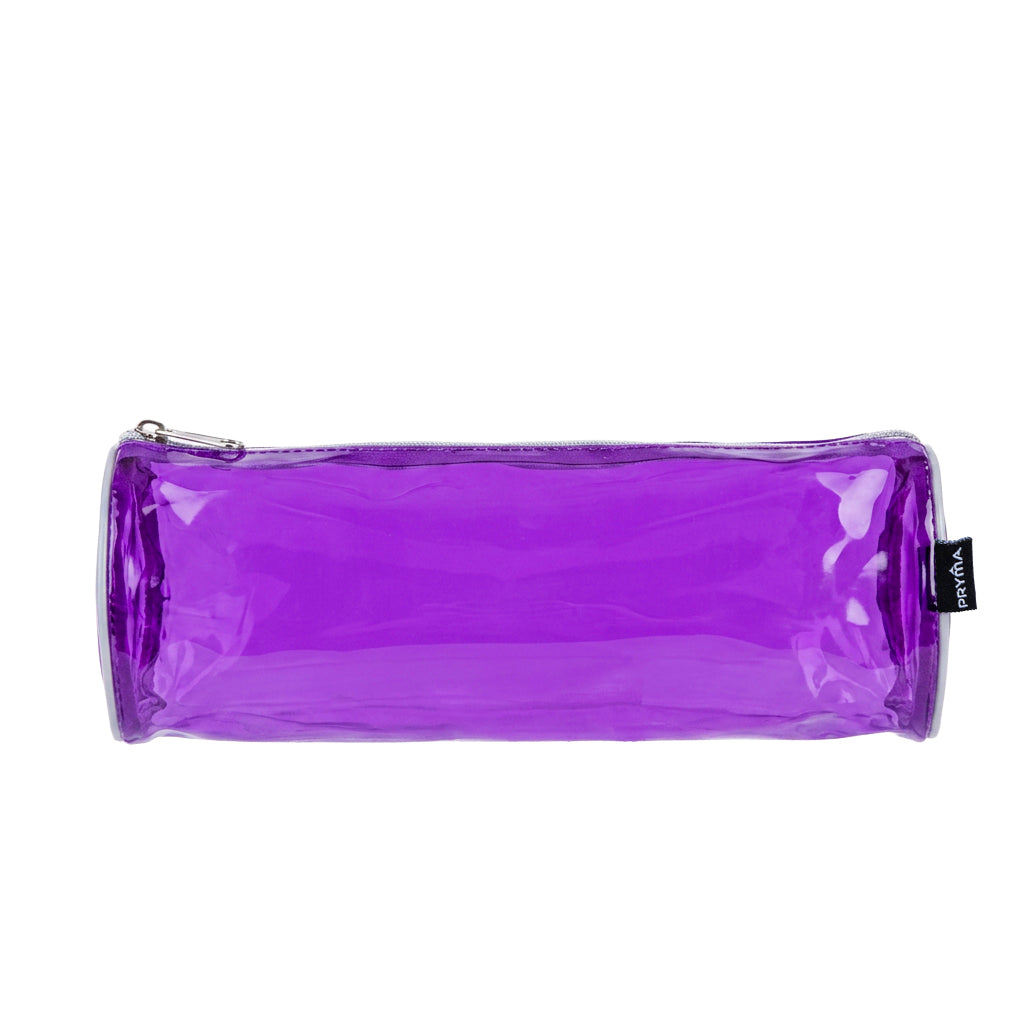 PRYMA Astuccio In PVC Trasparente, 21x8cm Viola – Portapenne Impermeabile e Resistente con Cerniera, Organizer Minimalis