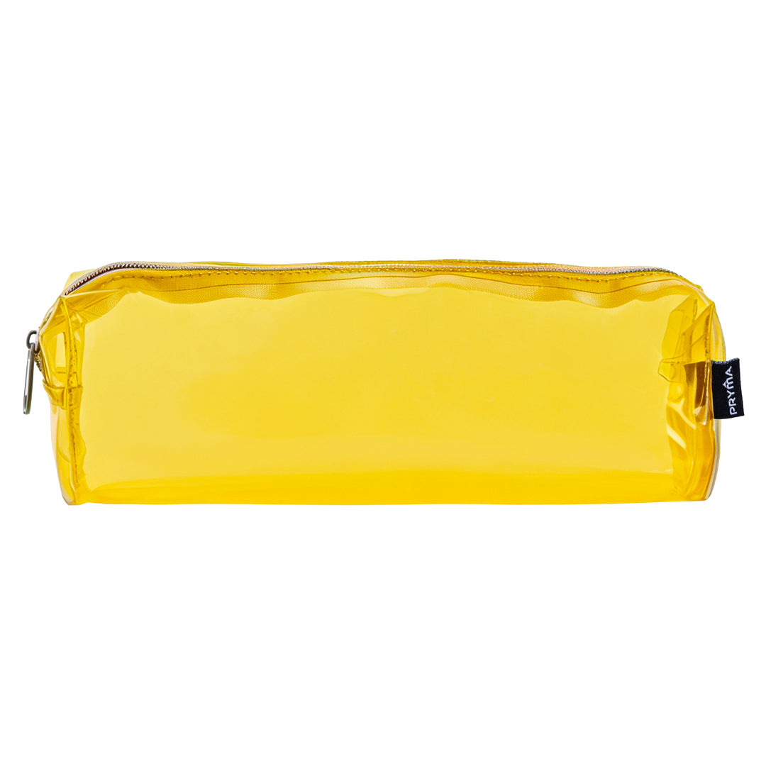 PRYMA Astuccio in PVC Trasparente, 20x4.5x4.5cm Giallo – Portapenne Impermeabile e Resistente con Cerniera, Organizer Mi