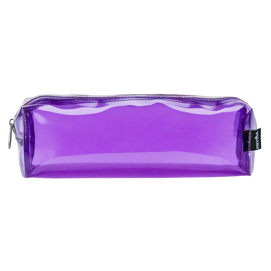 PRYMA Astuccio in PVC Trasparente, 20x4.5x4.5cm Viola – Portapenne Impermeabile e Resistente con Cerniera, Organizer Min