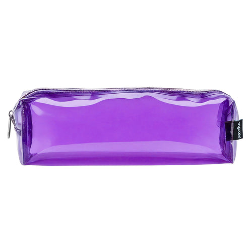 PRYMA Astuccio in PVC Trasparente, 20x4.5x4.5cm Viola – Portapenne Impermeabile e Resistente con Cerniera, Organizer Min