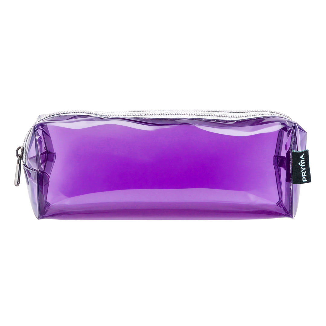 PRYMA Astuccio in PVC Trasparente, 21x5x7cm Viola – Portapenne Impermeabile e Resistente con Cerniera, Organizer Minimal