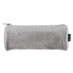 PRYMA Astuccio Cilindrico in Tessuto Mesh Grigio, 22x8cm – Portapenne a Tombolo con Cerniera, Organizer Traspirante e Ca