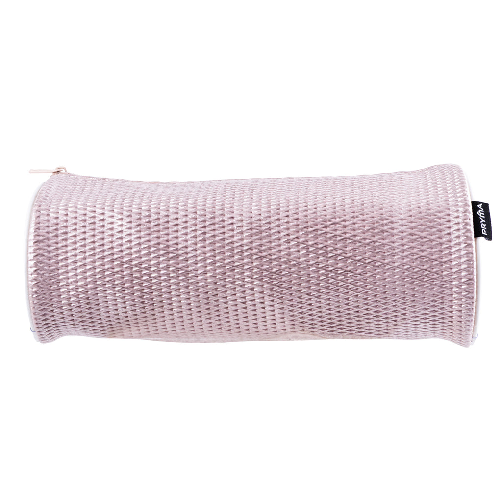 PRYMA Astuccio Cilindrico in Tessuto Mesh Lilla, 22x8cm – Portapenne a Tombolo con Cerniera, Organizer Traspirante e Cap