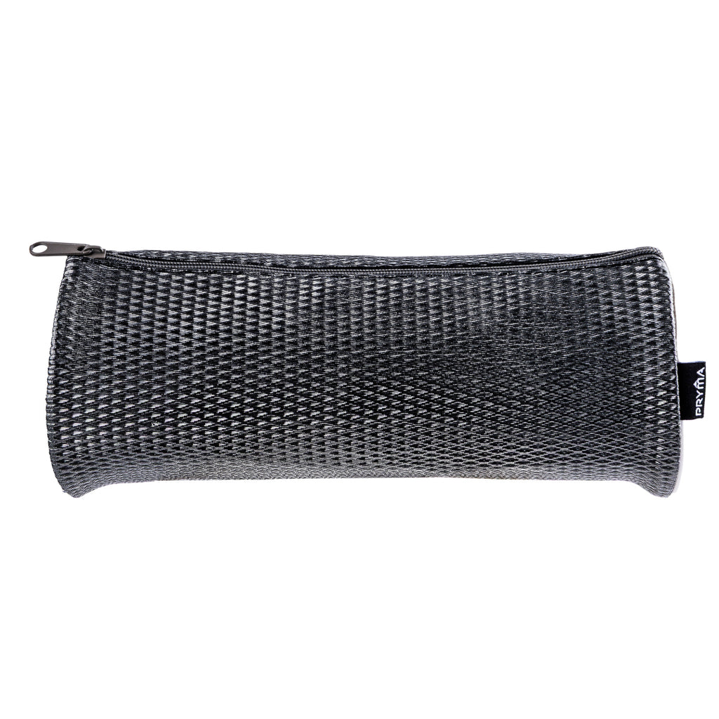 PRYMA Astuccio Cilindrico in Tessuto Mesh Nero, 22x8cm – Portapenne a Tombolo con Cerniera, Organizer Traspirante e Capi