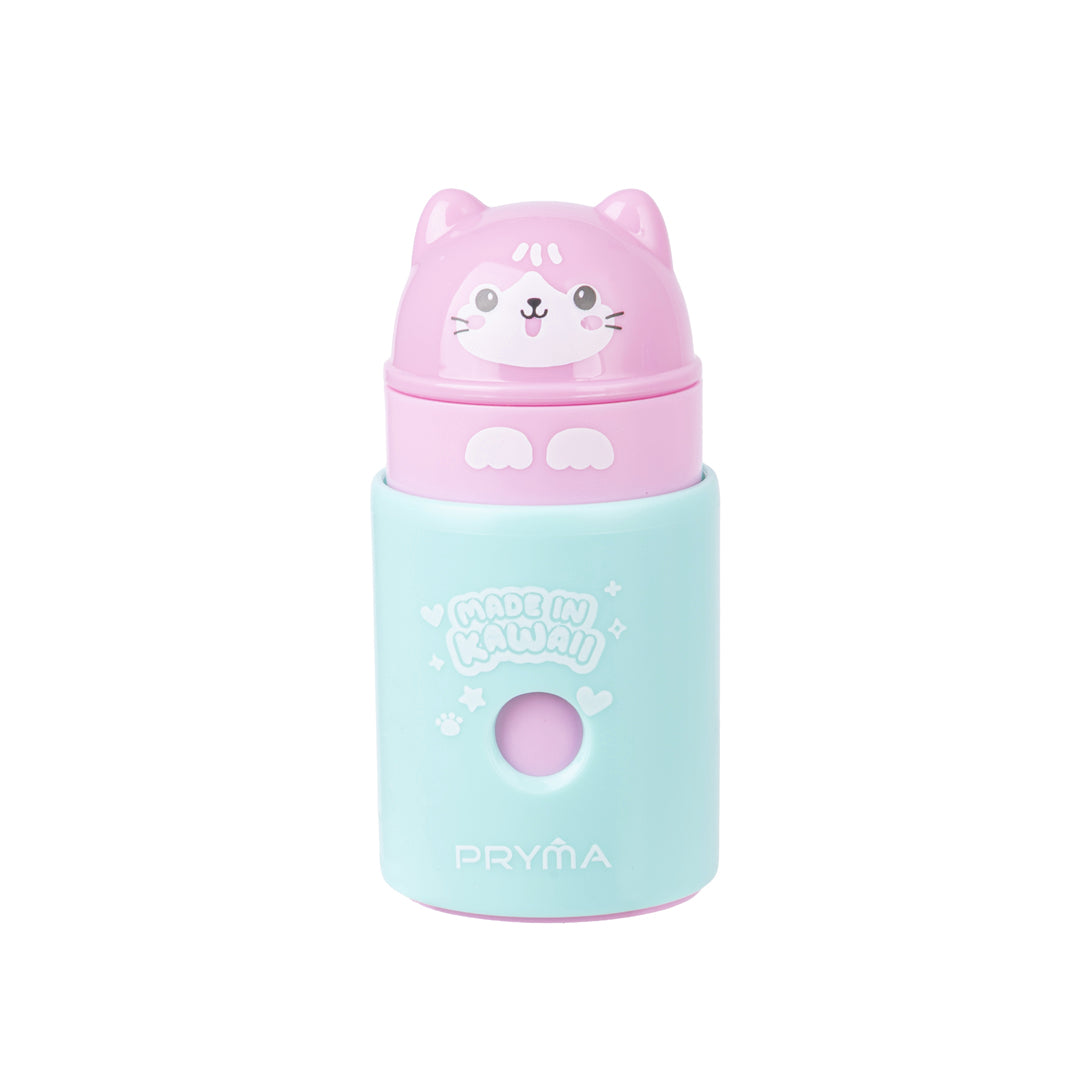 PRYMA Temperino 1 Foro Kawaii Rosa (Gattino) – Temperamatite Compatto con Serbatoio, Articoli Scolastici Divertenti e Co