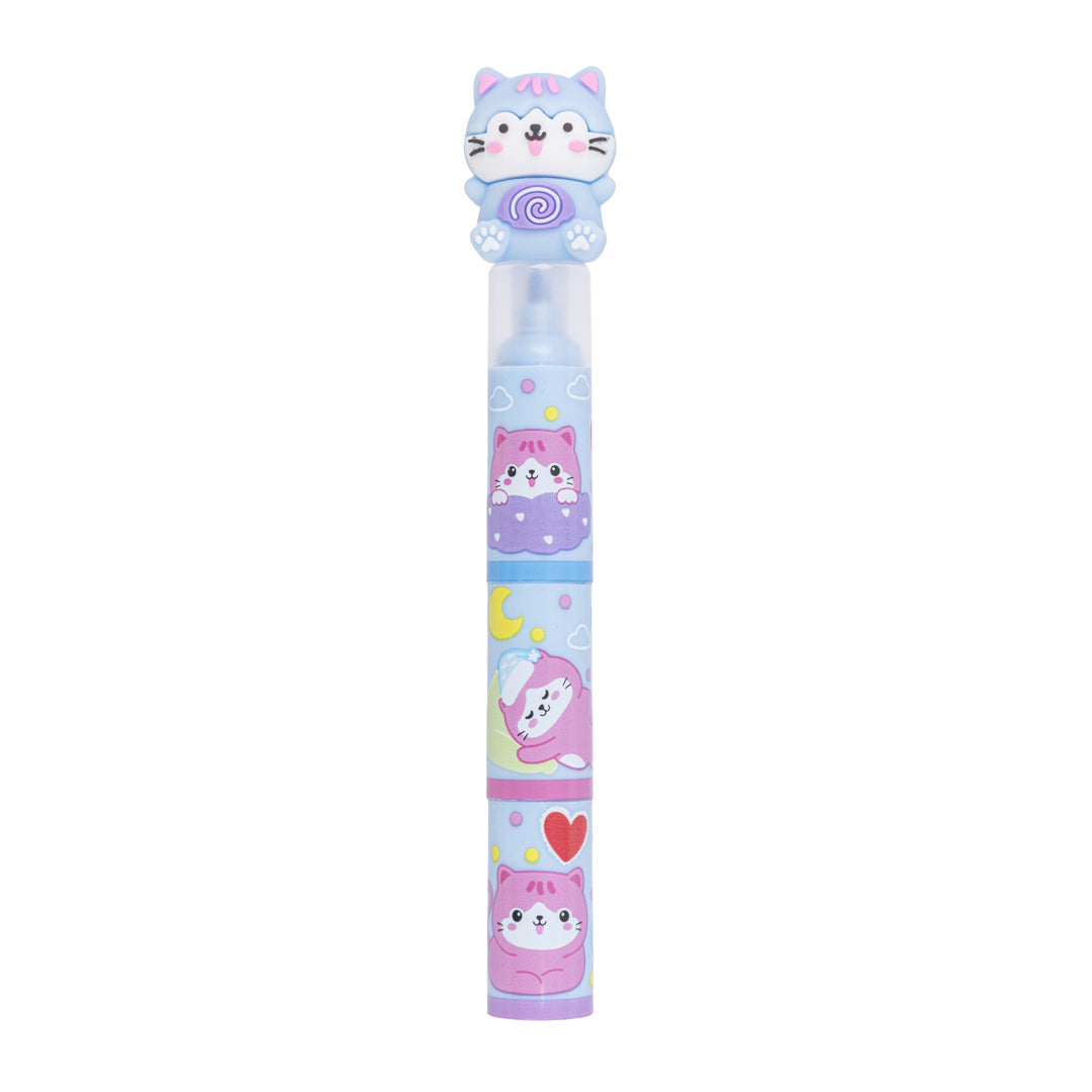 PRYMA Evidenziatore Kawaii Azzurro (Gattino), 13.2 x 1.2 cm – Pennarello Evidenziatore con Simpatico Personaggio 3D per 