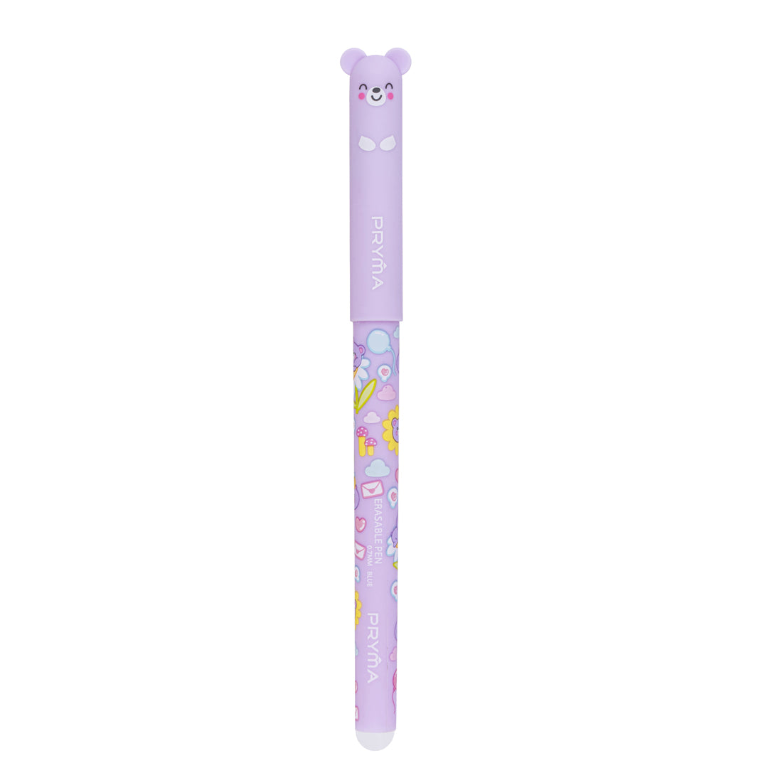 PRYMA Penna Cancellabile Kawaii Lilla (Orsetto), Tratto 0.7mm – Penna Gel Inchiostro Termosensibile con Cappuccio 3D, Ar