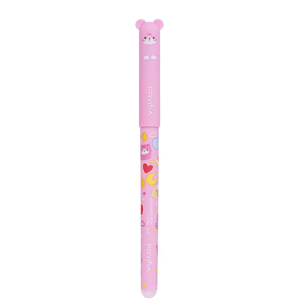 PRYMA Penna Cancellabile Kawaii Rosa (Gattino), Tratto 0.7mm – Penna Gel Inchiostro Termosensibile con Cappuccio 3D, Art