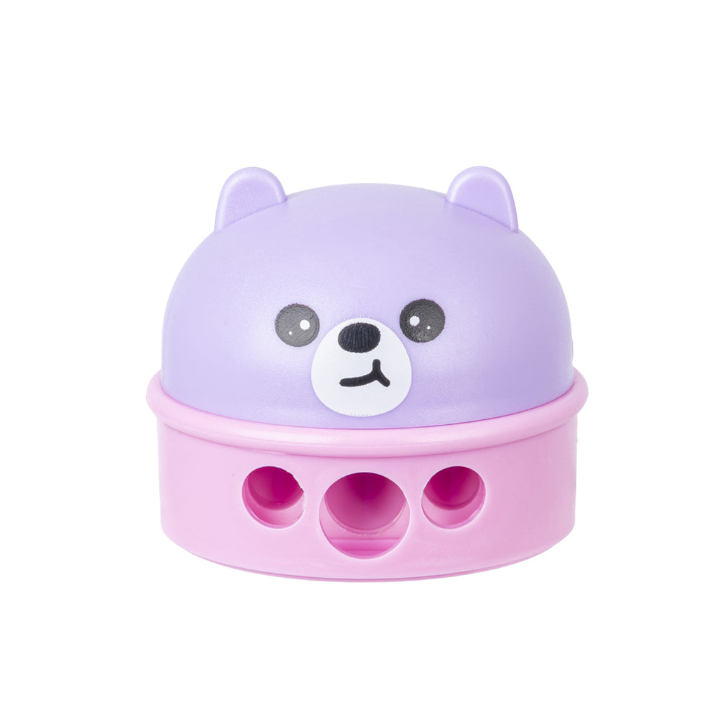PRYMA Temperino 3 Fori Kawaii Lilla (Orsetto), 6 x 6 x 5 cm – Temperamatite con Serbatoio per Matite Standard, Grandi e 