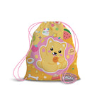 PRYMA Zaino a Sacco Kawaii Giallo e Rosa (Cagnolino), 25 x 35 cm – Sacchetta Coulisse Portascarpe e Cambio per Asilo, Sc
