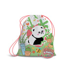 PRYMA Zaino a Sacco Kawaii Verde e Bianco (Panda), 25 x 35 cm – Sacchetta Coulisse Portascarpe e Cambio per Asilo, Scuol