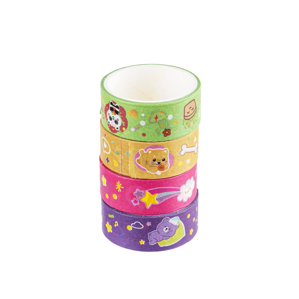 Set 4 Pezzi Nastro Adesivo in Carta Kawaii, 1.5 cmx2 m